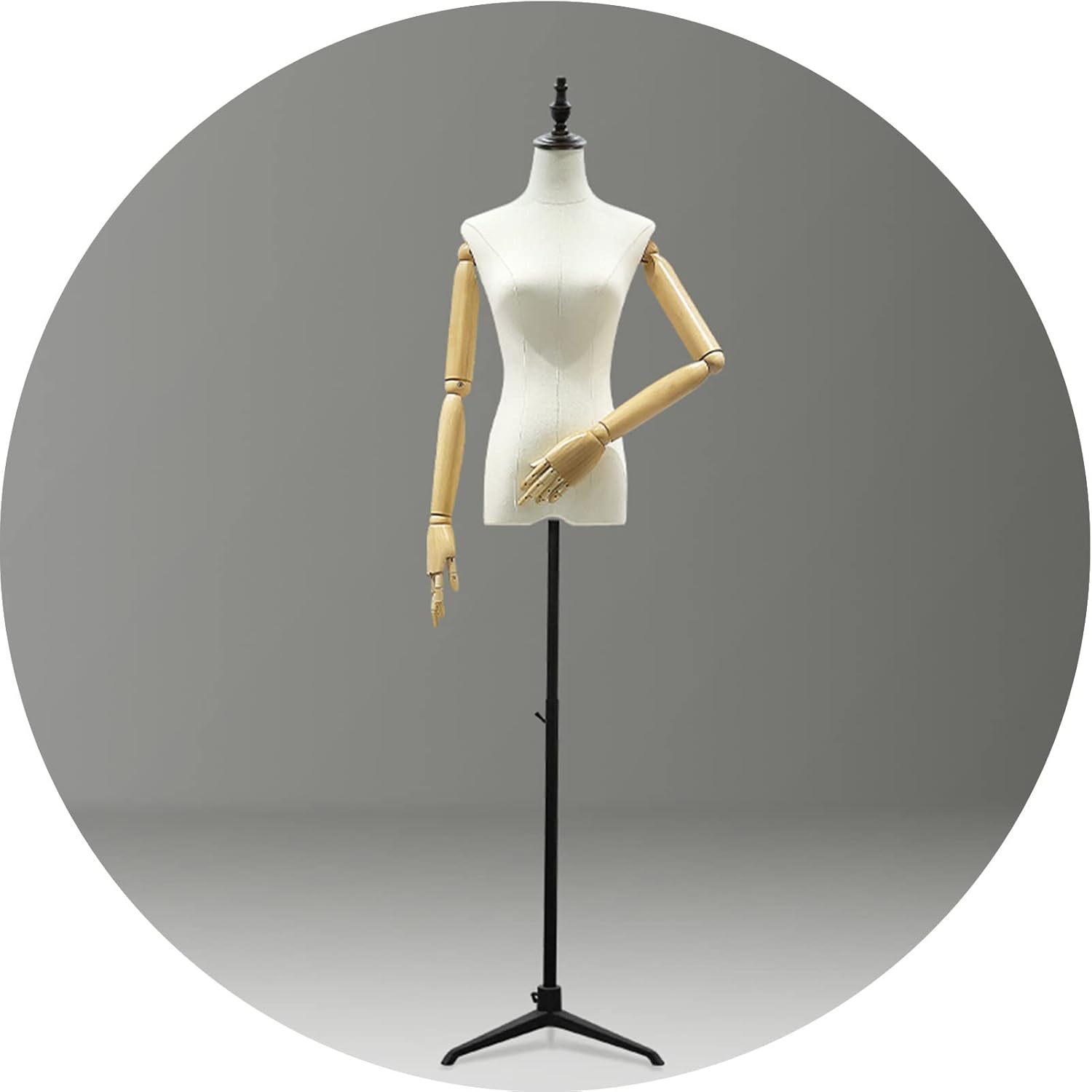 Female Mannequin Torso Body Dummy Dress Form Busts with Solid Wood Arm Height-Adjustable Display Stand for Clothing (Color : Gold-B) (Black)