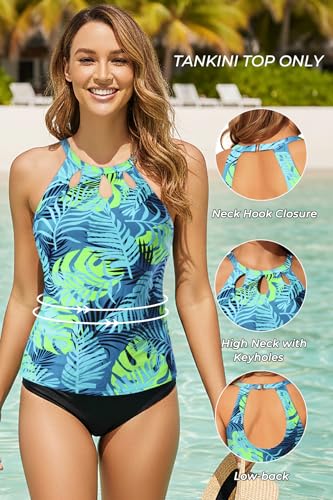 Image of Tempt Me High Neck Tankini Top Backless Bathing Suit for Women Key Hole Swimsuit Swim Top Only