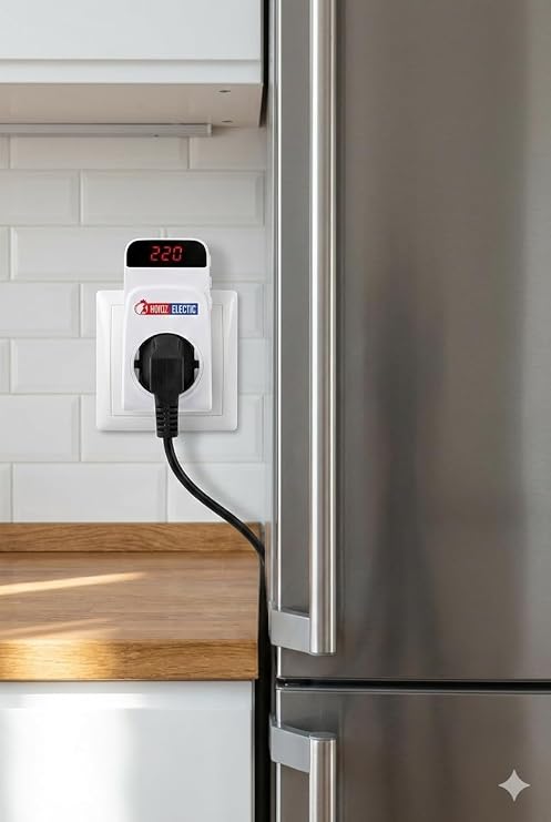 PROTEX-R Dijital Voltaj Koruyucu Priz - Ayarlanabilir Alt/Üst Limit (140V-280V), 16A Akım Korumalı Priz, 5 Sn / 3 Dakika Gecikme Seçenekli, LED Ekranlı Kombi, Buzdolabı ve TV Koruyucu (1)