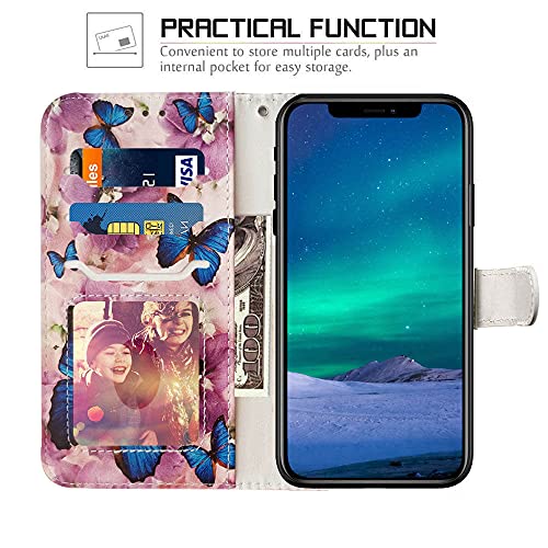 Jancalm Compatible With Iphone 12 Wallet Case/Iphone 12 Pro Wallet Case, Floral Pattern Pu Leather [Wrist Strap][Card/Cash Slots] Stand Flip Cover For Iphone 12/12 Pro 6.1 Inch (Butterfly/Purple) #TOP1