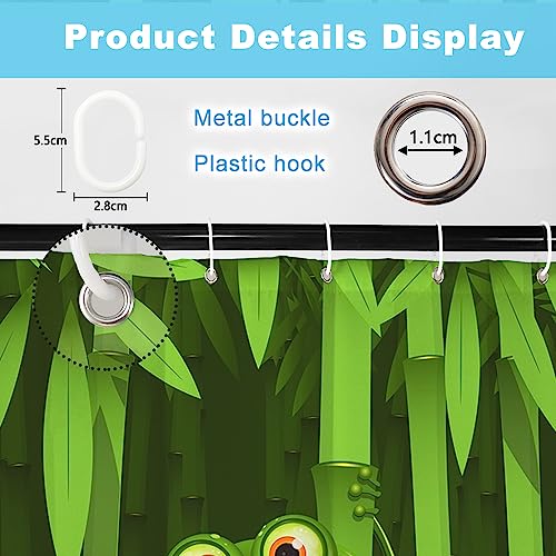 SDOTPMT 122x183cm Süß Frosch Duschvorhang Lustig Frosch Bambus Karikatur Tier Abstrakt Baum Verlässt Badevorhang Grün Badewannenvorhang für Kinder Badezimmer Polyester Wasserdicht mit Haken