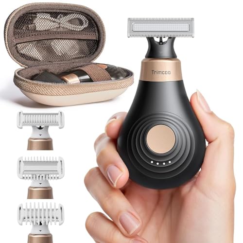 Trimcoo 2026 New Bikini Trimmer for Women - Small But Powerful Electric Razors, Intimate Pubic Hair/Lady Facial Painless Removal, USB-C Cordless Body Shaver for Trip, Replaceable Wet/Dry Blade, Black