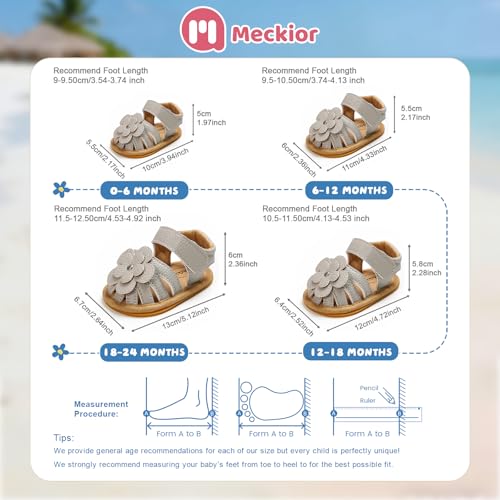 Image of Meckior Baby Toddler Infant Girls PU Leather Soft Open Toe Summer Sandals Flower Princess Flat Shoes