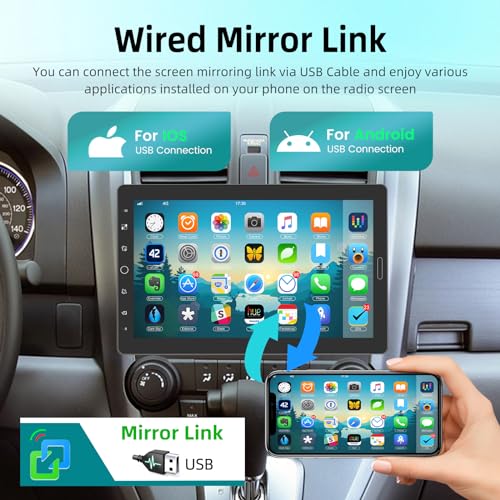 10 inch Detachable Single Din Car Stereo with CarPlay and Android Auto, 10.1 Touch Screen 1 Din Radio with Mirror Link/1080P/EQ Audio/SWC/Bluetooth +Backup Camera+MIC