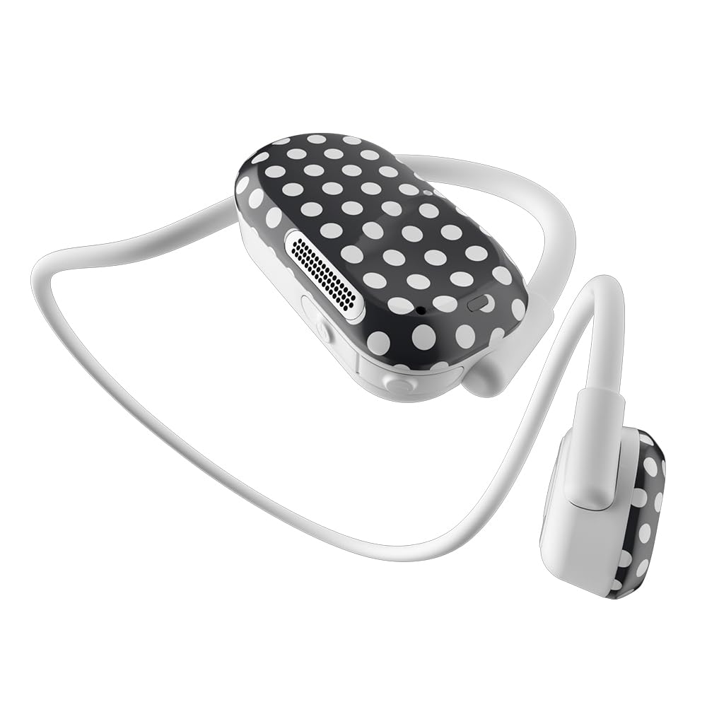 PurityAir Open Ear Headphones - True Air Conduction Wireless Bluetooth Open Ear Earbuds with Dual Mic for iPhone/Android - Secured Long Wearing Comfort, Sports Sweat Resistant (White dots)