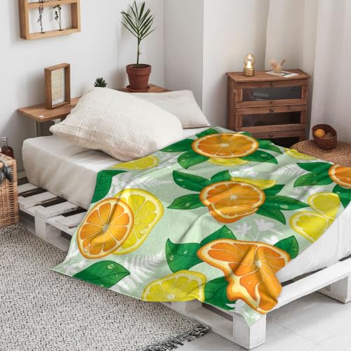 Manta naranja de verano suave y acogedora con estampado botánico premium 5