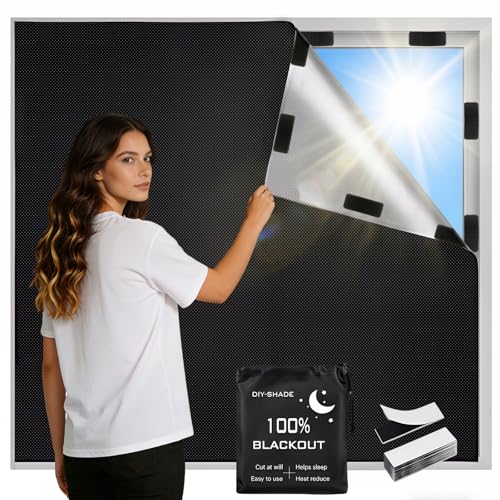 Estores Opacos sin Taladrar,400x145CM Tela Oscurecedora, Protección Solar, Estor Blackout Portátil para Camper, Oficina, Dormitorio y Salón