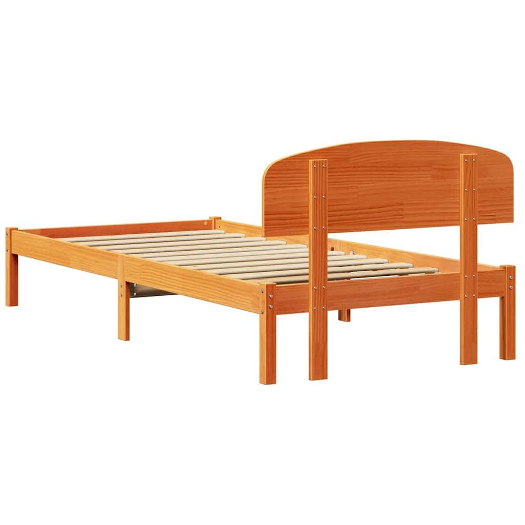 vidaXL Estructura de Cama con cabecera Marrón Cera 75 x 190 cm, Cama de Madera de Pino Moderna, con Cabecero, Fácil Montaje, Muebles Minimalistas para Tu Dormitorio