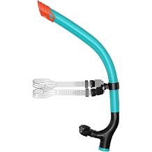 Swim Snorkel for Lap Swimming Adults, Front-Mounted Swim Training Snorkel with Comfortable Silicone Mouthpiece & One-Way Purge Valve, Center-Mount Breathing Tube for Pool & Outdoor Swimming
