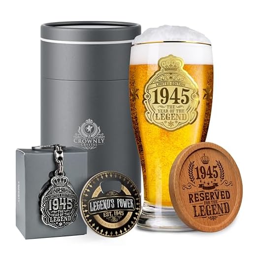 CROWNLY CRYSTAL® 1945 Regalos Originales Para Hombre 80 Años Regalos Para Hombre Copas De Cerveza 570 ml Regalos Personalizados Regalos Hombre Regalo Original Hombre Regalo Hombre Cumpleaños 80 Años