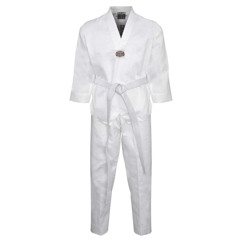 Playwell Elite Korean Taekwondo Uniform White V Neck With Back Embroidery (5/180cm)