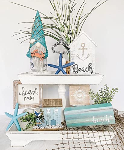 Rustic Wood Two Tiered Tray by Felt Creative Home Goods, Rectangle 2 Tier Serving Tray for Coffee Bar, Kitchen Counter, Dining Room Table, Cupcake Stand, Holiday and Farmhouse Decor (Rustic White)