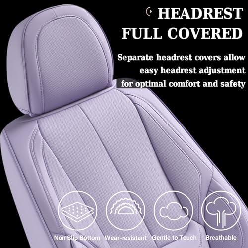 Image of Coverado Seat Covers, Car Seat Covers Front Seats, Car Seat Cover, Car Seat Protector Waterproof, Car Seat Cushion Nappa Leather, Purple Seat Covers Carseat Cover Universal Fit for Most Cars