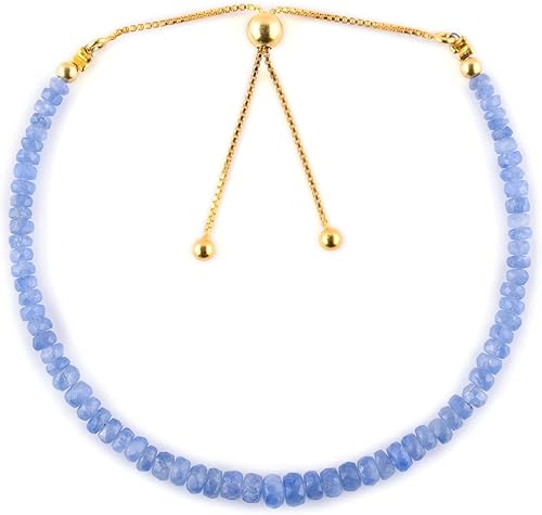 OdrillionGems Natural Blue Sapphire Gemstone Beads Bolo Bracelet, 14K Gold Plated, 925 Sterling Silver, Birthday, Crystals, Adjustable Slider,