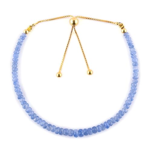 OdrillionGems Natural Blue Sapphire Gemstone Beads Bolo Bracelet, 14K Gold Plated, 925 Sterling Silver, Birthday, Crystals, Adjustable Slider,