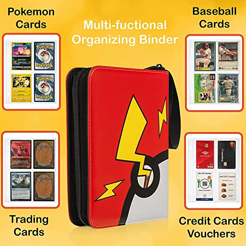Trading Card Binder With Sleeves,4 Pocket Zipper Card Carrying Case Card Binder Holder Fits 400 Cards With 50 Removable Sheets Trading Collector Album Storage Organizer Toys Gifts For Boys Girls #TOP4