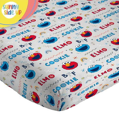 Image of Sunny Side Up Sesame Street Full Sheet Set - 4 Piece Kids Bedding Set Includes Pillow Cover - Super Soft Microfiber Sheets with Elmo, Cookie Monster and Big Bird