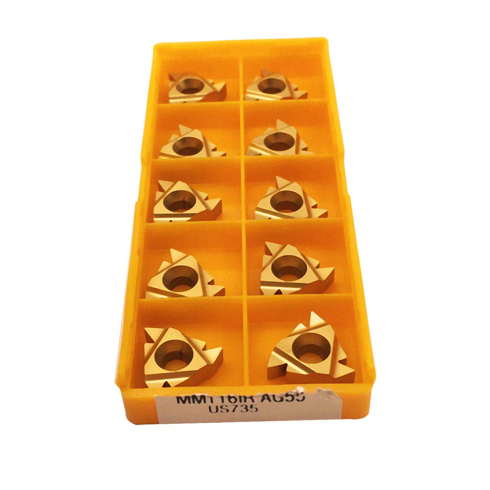 10pcs turnning lndexable Threading Carbide Inserts 16ER/IR AG55 for Threading Turning Holders (16IR AG55 Yellow)
