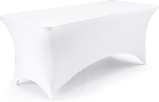 6FT White Spandex Table Cover, 180 GSM Thick Stretch Fitted Tablecloth for 6 Foot Rectangular Tables 72 x 30 Inch, Wrinkle-Free Washable Table Cover for Wedding, Party, Banquet & Trade Show