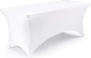 6FT White Spandex Table Cover, 180 GSM Thick Stretch Fitted Tablecloth for 6 Foot Rectangular Tables (72 x 30 Inch), Wrinkle-Free Washable Table Cover for Wedding, Party, Banquet & Trade Show