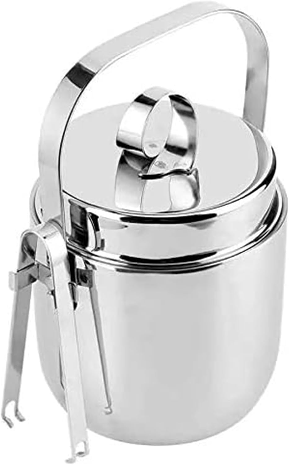 Stainless Steel Double-Wall Ice Bucket - Insulated Silver Wine Cooler with Lid, 15x20cm for Beer, Champagne, Cocktails, Kitchen, Bar, and Outdoor Parties