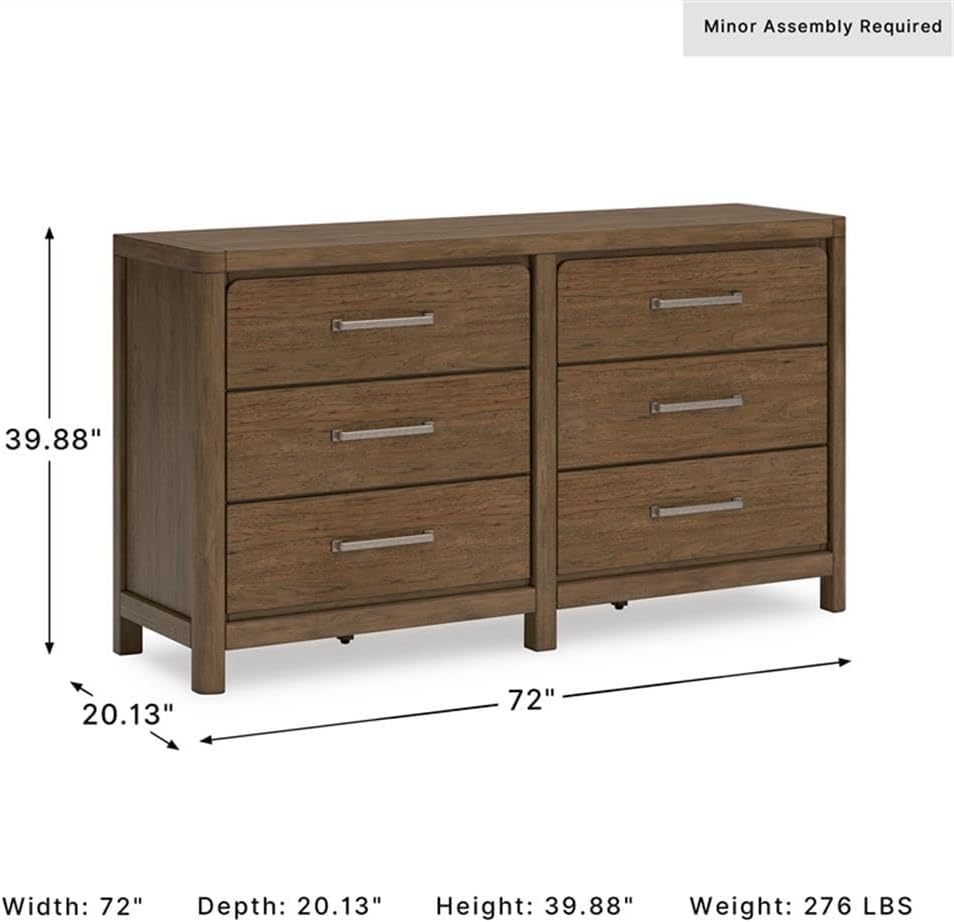 Signature Design by Ashley 6-Drawer Wood Dresser for Bedroom | Large bedroom dresser with a 72-inch width, Hardwood solids, hickory veneer and MDF substrates, Cabalynn Series