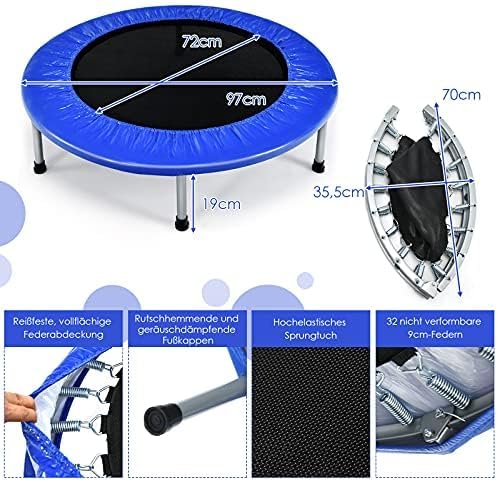 φ97 cm Children's Trampoline, Fitness Trampoline, Foldable, Mini Trampoline up to 150 kg, Garden Trampoline, Indoor and Outdoor Trampoline for Children and Adults (Blue)