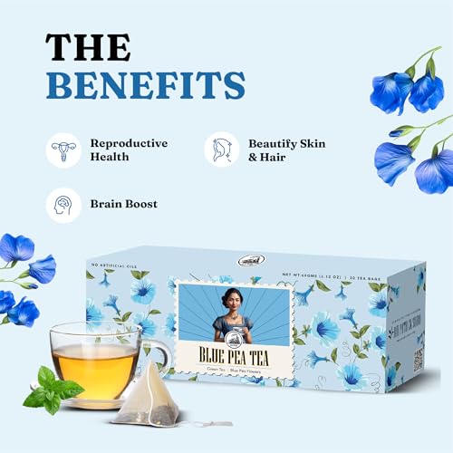 Image of Dorje Teas Blue Pea Mint Darjeeling Green Tea | 30 Pyramid Teabags (Pack of 1) | Selim Hill Estate | Earthy Mint with Blue Pea Flower | Promotes Relaxation & Glowing Skin | Organic Whole Leaf Blend | 30 Cups