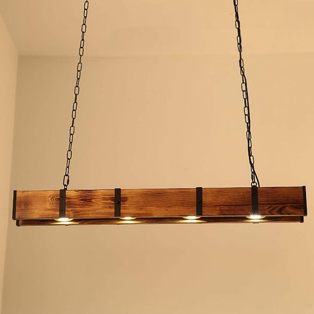 Holz Rustikal Hängeleuchte LED Pendelleuchte Retro Esstisch Hängelampe Retro Höhenverstellbar Pendellampe Industrielle Vintage Kronleuchter Büro Cafe Bar Kreative Küche Deckenleuchte Beleuchtung