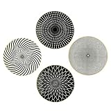 YCBH 8 Inch Set of 4 Assorted Designs, Porcelain Plates With Patterns,Black Ceramic Dessert Plates,