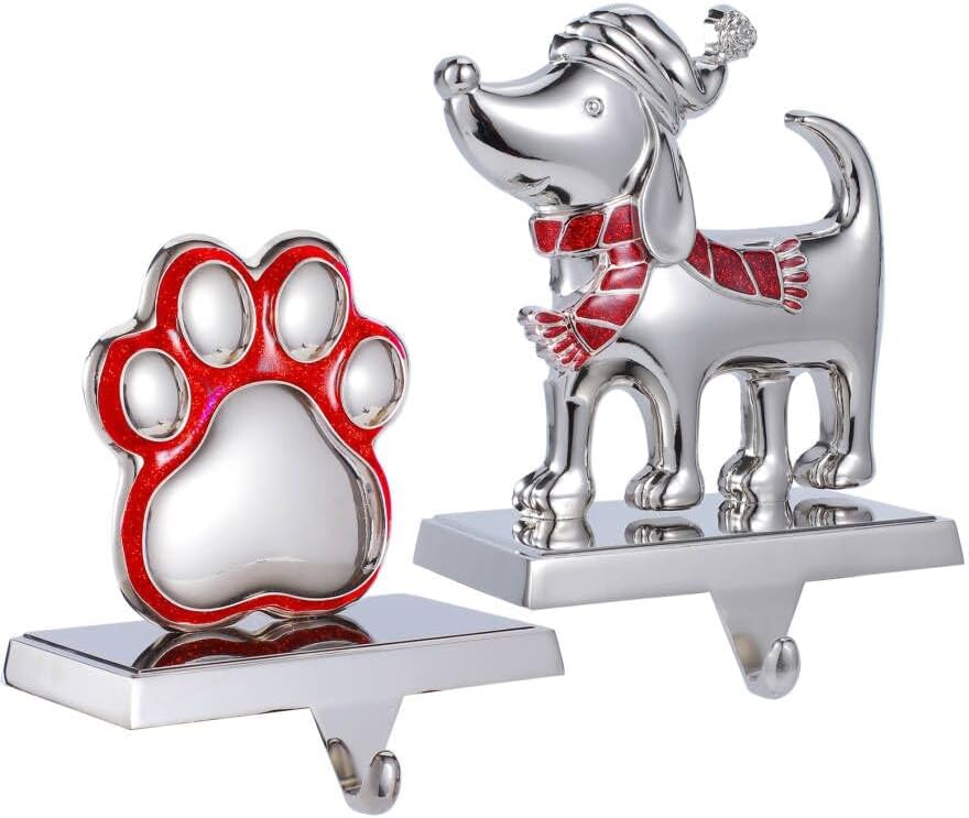 Baseo Paquete de 2 soportes de calcetines para mantel  Soporte de metal para calcetines de Navidad para manto, ganchos para calcetines de chimenea,