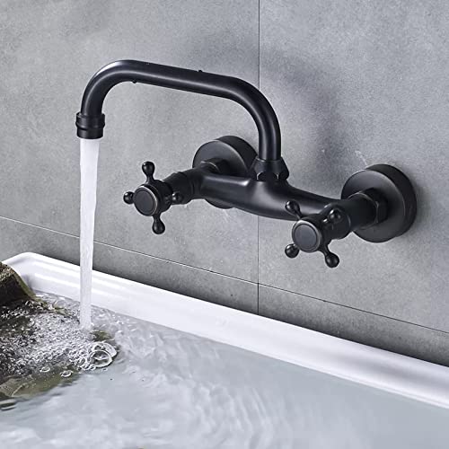 WSLWJH Grifo de cocina para lavabo, grifo de lavabo de baño de latón antiguo/bronce negro, grifo de lavabo de baño, grifo mezclador de pared con boquilla de cascada de 360 grados