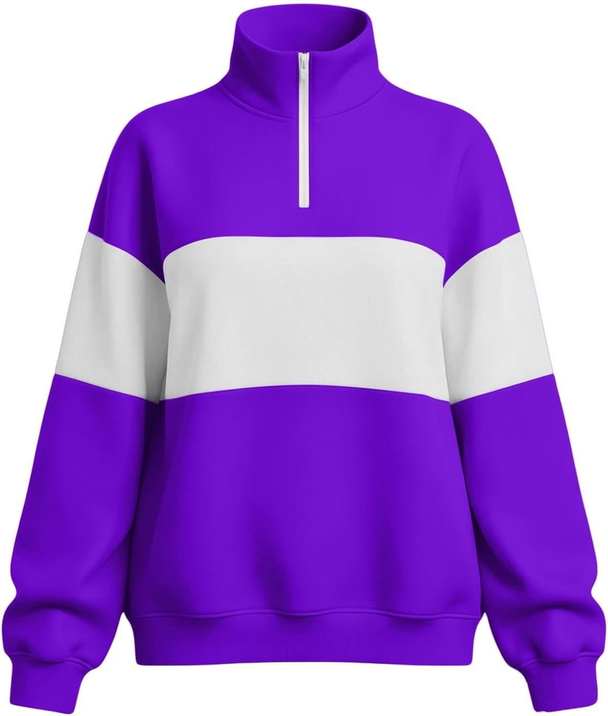 Womens Color Block Half Zip Sweatshirt Long Sleeve Stand Collar Loose Shirt Trendy Fall Winter Casual Pullover Tops