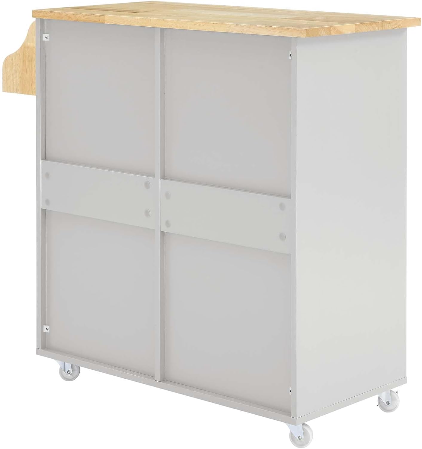 Modway Cuisine Rolling Kitchen Cart with Storage in Light Gray Natural - Portable Island for Kitchen with Spice Rack, Perfect as a Coffee Bar Cabinet, Butcher Block Island or Kitchen Island on Wheels