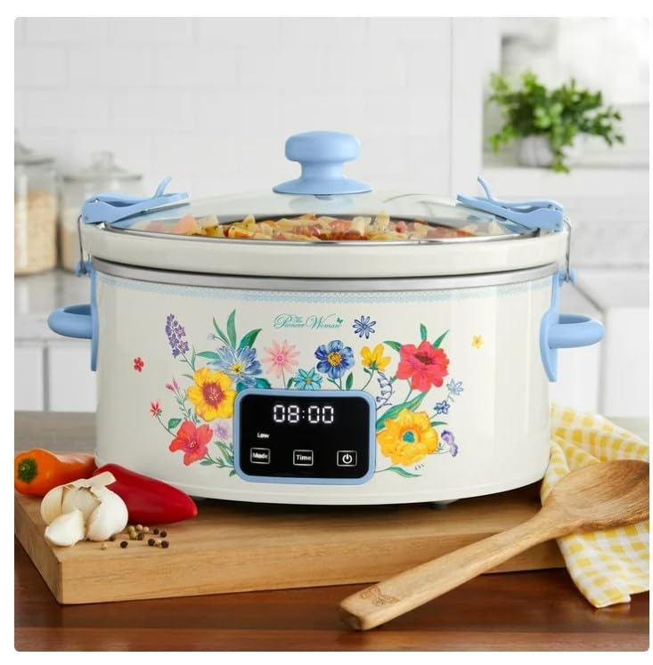 Pioneer Woman 6 QT Slow Cooker, Locking Lid, Digital ~ Brilliant Blooms ~ Model PW8400778514-7