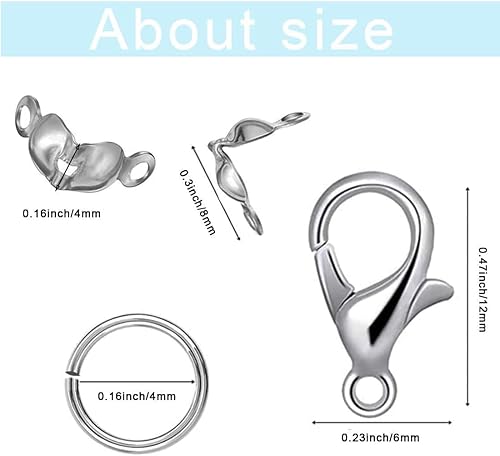 Miniatura 8 de Juego de 1000 accesorios para fabricación de joyas, 100 cierres de pinza de langosta, 300 cuentas engarzadas, 600 conectores de anillo abierto para