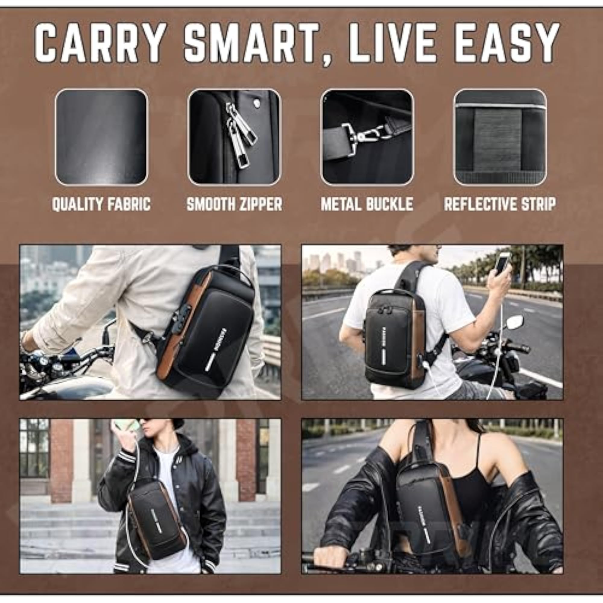 Sling Side Bag for Men, Waterproof Anti-Theft