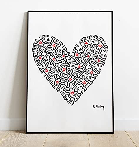 Keith Haring Heart Print, Wall Art, Doodle Art, Love Heart Poster, Home ...