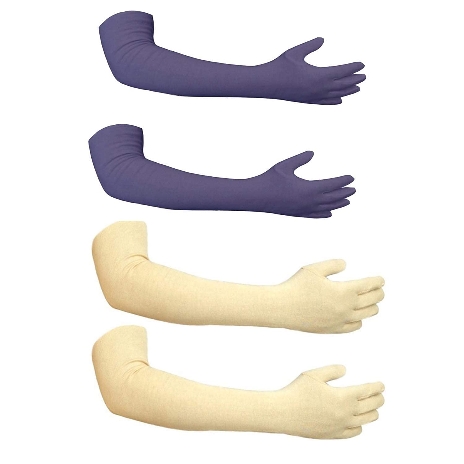 PinKit Women Cotton Long Driving UV Sun Protection Gloves Combo Pack of 2 Pairs - Color- Navy Blue & Beige-image-45