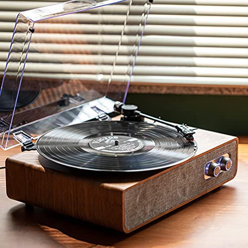 Record Player Bluetooth Vinyl Record Player with Magnetic Cartridge Vintage 3 Speed Turntable with Counterweight RCA Output Record Player with Speakers, Brown Wood - Thumbnail 5