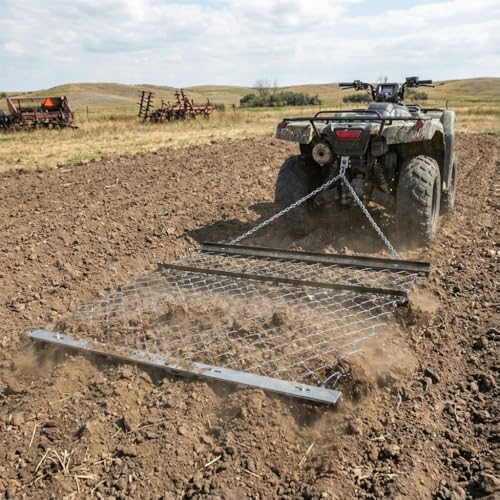 Drag Harrow, 4 ft x 5 ft ATV Chain Harrow, Suitable for ATV UTV Tractor,Durable Harrow Rake for Landscape Leveling,Soil Preparation, Seeding, Smoothin