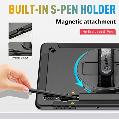 Miesherk Galaxy Tab S8 Ultra 14.6 Inch Case: Military Grade Tab S8U Case 2022 Heavy Duty Shockproof Protective Cover-S-Pencil Holder-Rotating Stand-Hand/Shoulder Strap For Samsung Tab S8 U Black #TOP3