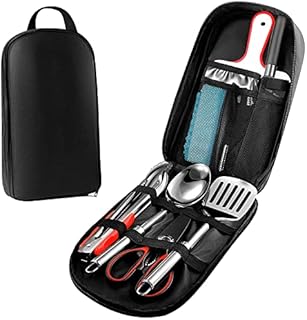Bakecat Camping Cooking Utensils Set, 9Pcs Camping Kitchen Utensils Organizer Travel Set, Black
