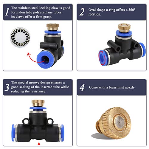 CozyCabin 10PCS Misting Nozzles Tees with Metal High Pressure Nozzles for Outdoor Water Mister Cooling System Patio (T-type #4)