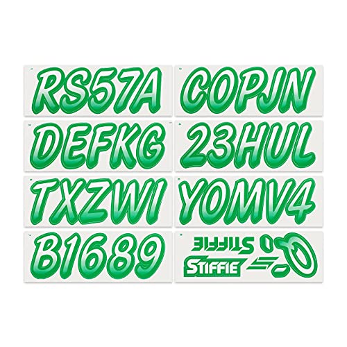 Image of STIFFIE Whipline White /Green 3 inch Boat & PWC Registration Decals • Numbers Letters Stickers