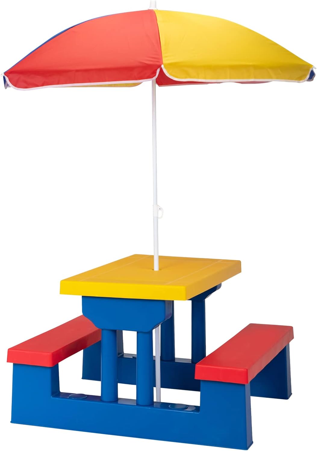 BILEK Kids Picnic Table Outdoor Patio Umbrella with Removable Umbrella Sand Market Umbrellas, Indoors and Outdoors Table and Bench Set for Toddlers, Garden Backyard(26.38" x 31.10"x 18.62")