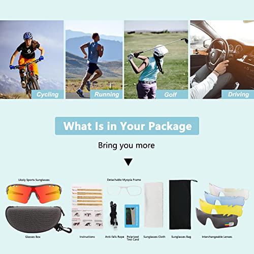 Ukoly Polarized Sports Sunglasses With 3 Interchangeable Lenses, Cycling Glasses Mens Womens, Baseball Fishing Sunglasses #TOP5