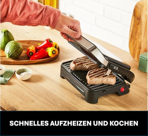 Bild 4 - Tefal Inicio Compact 2-in-1 Kontakt- und Paninigrill, 1000 W, kompaktes Design, Edelstahlgehäuse, Saftauffangschale, antihaftbeschichtete Grillplatten, Edelstahl/Schwarz, GC270D10
