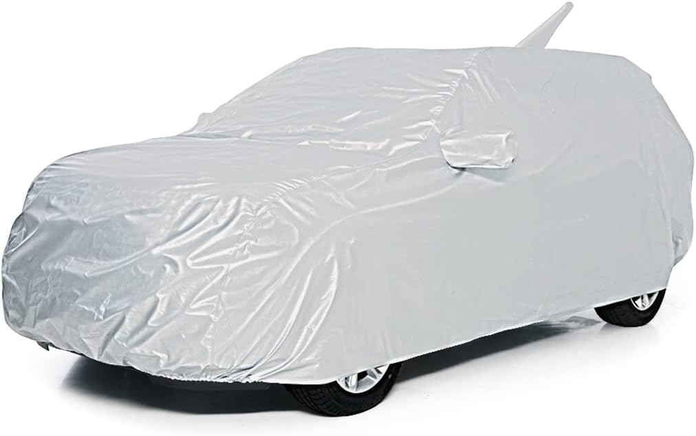 MOTEXTO Parker Custom Fit Water Repellent Car Body Cover for TATA Harrier -Silver (with Side Mirror & Antenna Pockets)