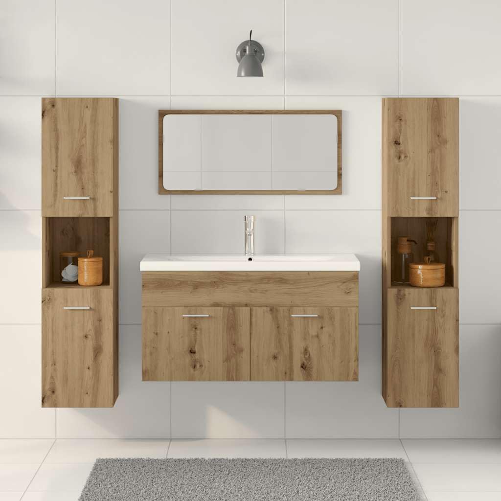 Lot de 4 meubles de salle de bain en chêne Artisan avec miroir